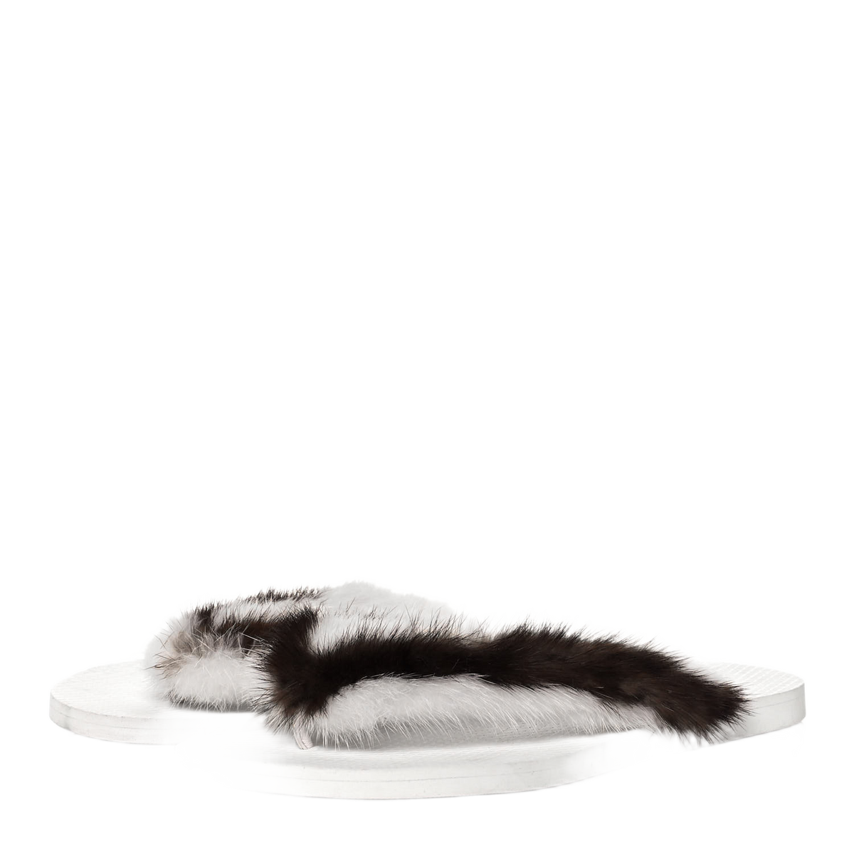 Valentino Garavani White and Brown Mink Flop Flops