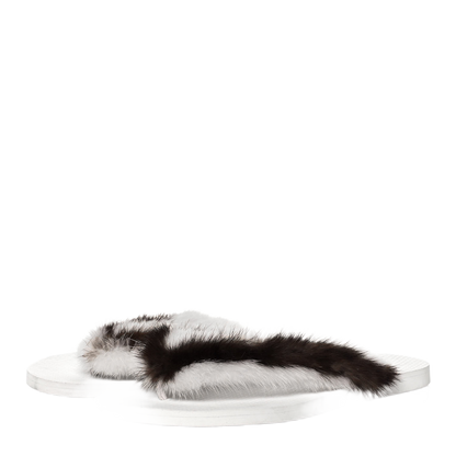 Valentino Garavani White and Brown Mink Flop Flops