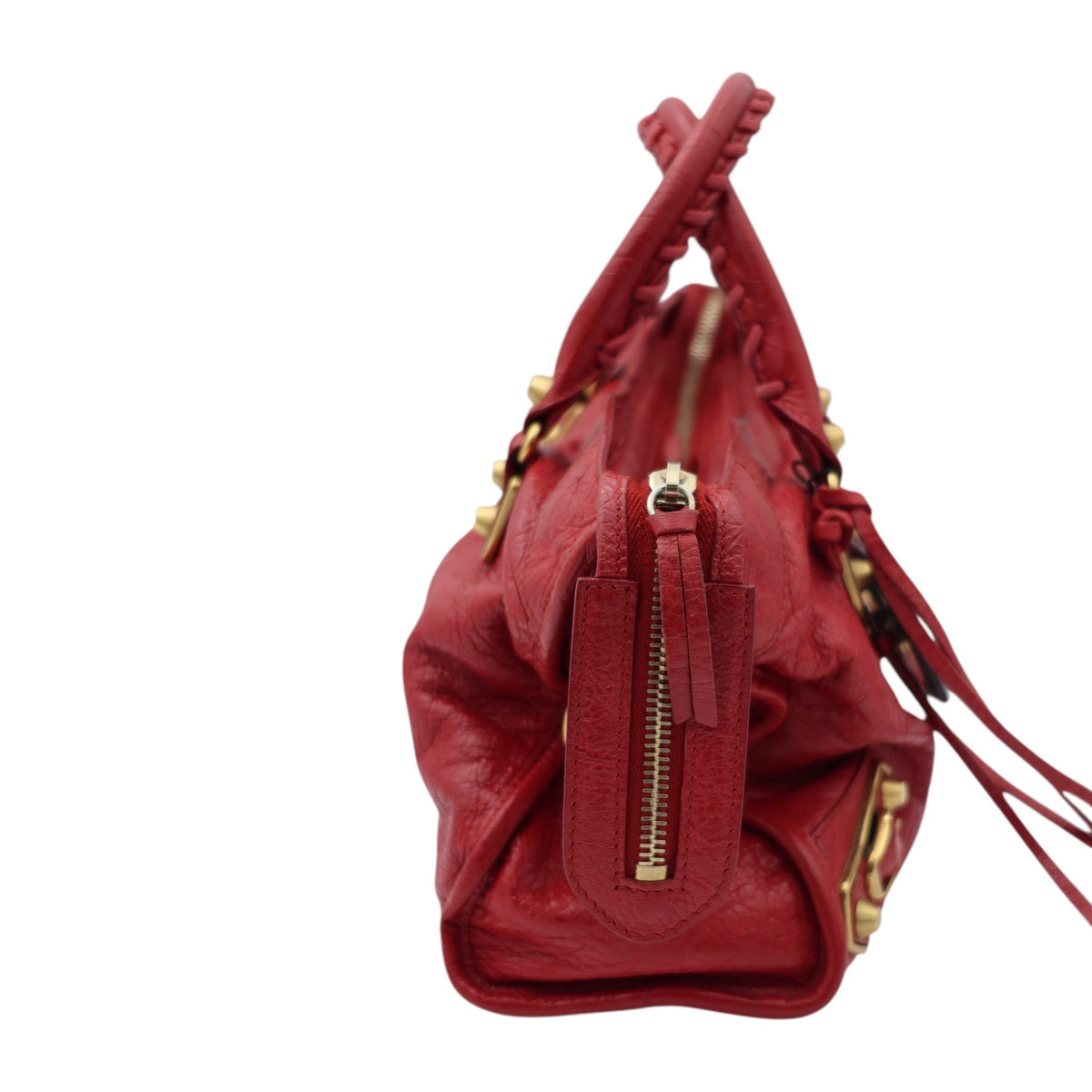 Balenciaga Leather Small Metallic Edge City Bag Red GHW