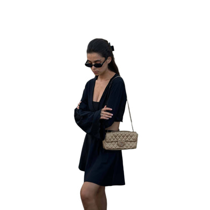 CHANEL Limited Edition Gold Quilted Satin East West Single Flap Bag