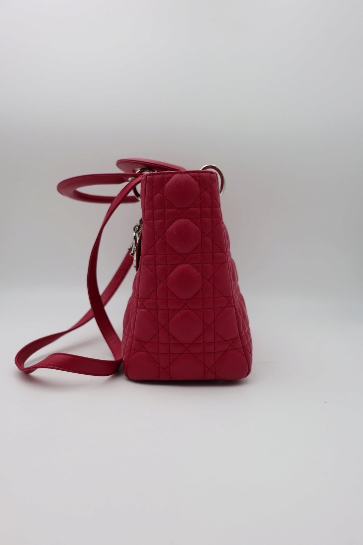 Dior Lady Dior Canage Handbag medium 2WAYShoulder Fuchsia leather
