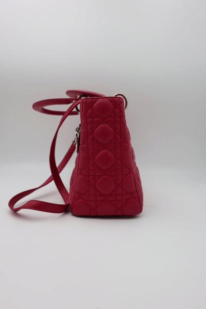 Dior Lady Dior Canage Handbag medium 2WAYShoulder Fuchsia leather