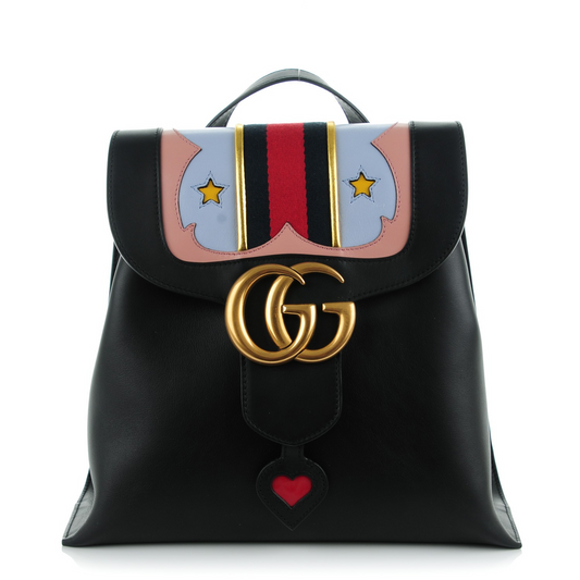 Gucci Calfskin Web GG Marmont Flap Chain Backpack Black