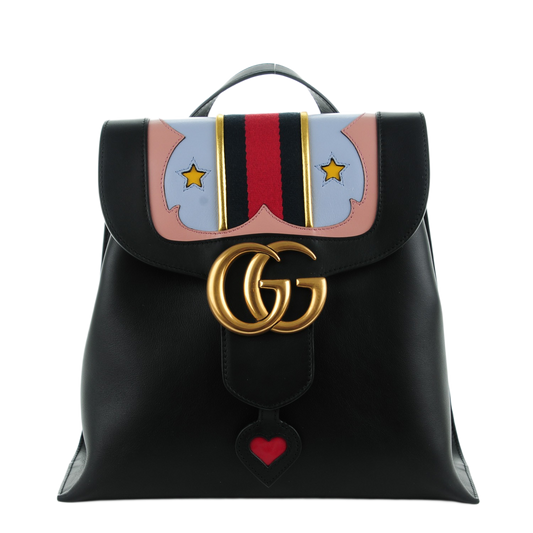 Gucci Calfskin Web GG Marmont Flap Chain Backpack Black
