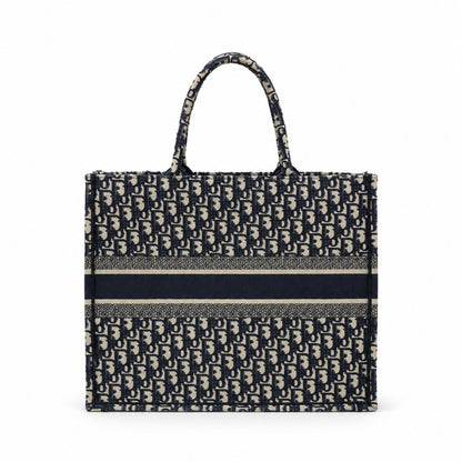 Dior Oblique Canvas Large Book Tote Bag Navy Beige
