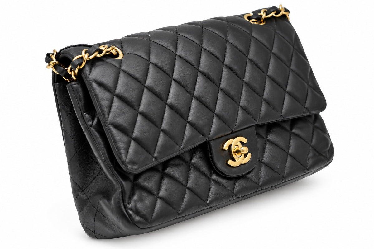 Chanel Quilted Leather Medium Classic Double Flap Black GHW