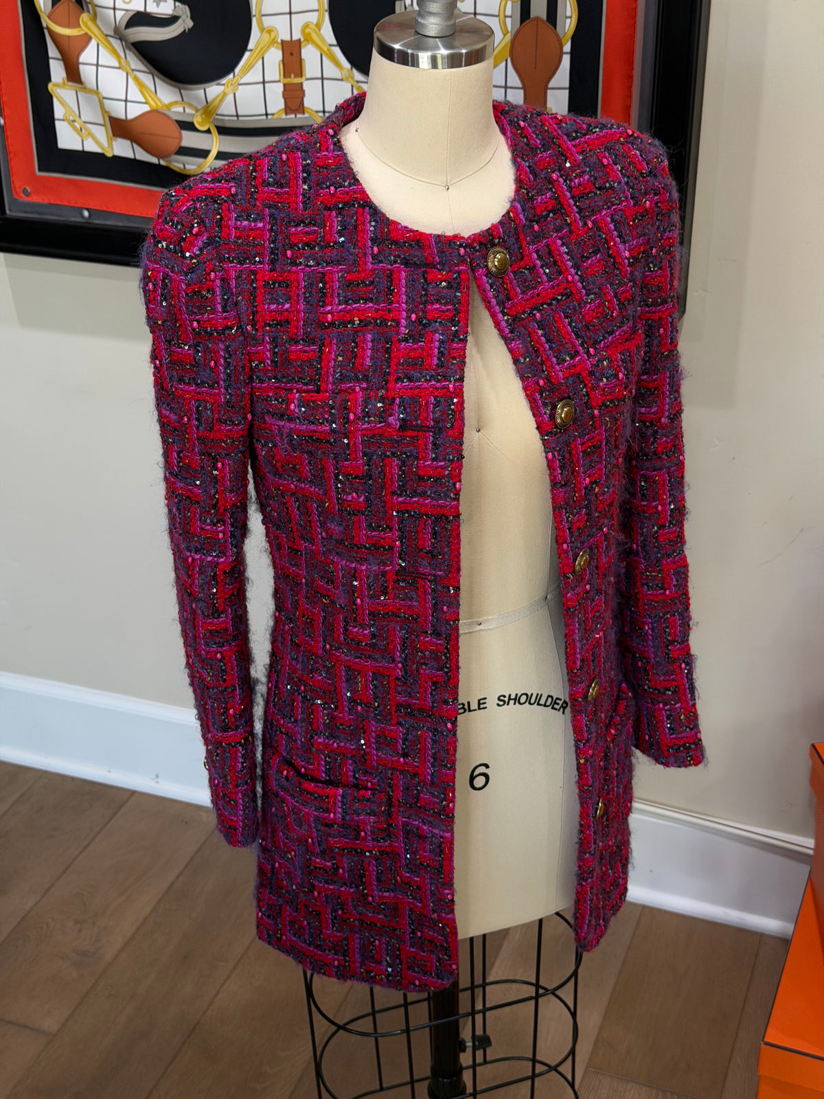 Saint Laurent Red Embellished Tweed Jacket