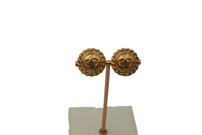 Chanel Gold-Tone Round Logo Clip Earrings