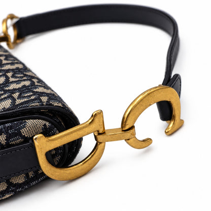 Dior Oblique Canvas Saddle Bag Navy Beige GHW