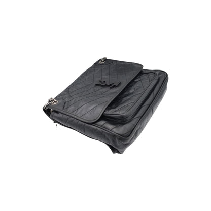 Saint Laurent Niki Crinkled Leather  Medium Shoulder Bag Black