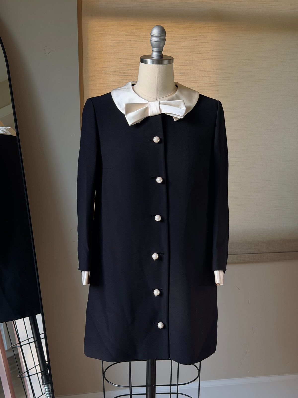 Miu Miu Contrast Bow Pearl-Button Dress