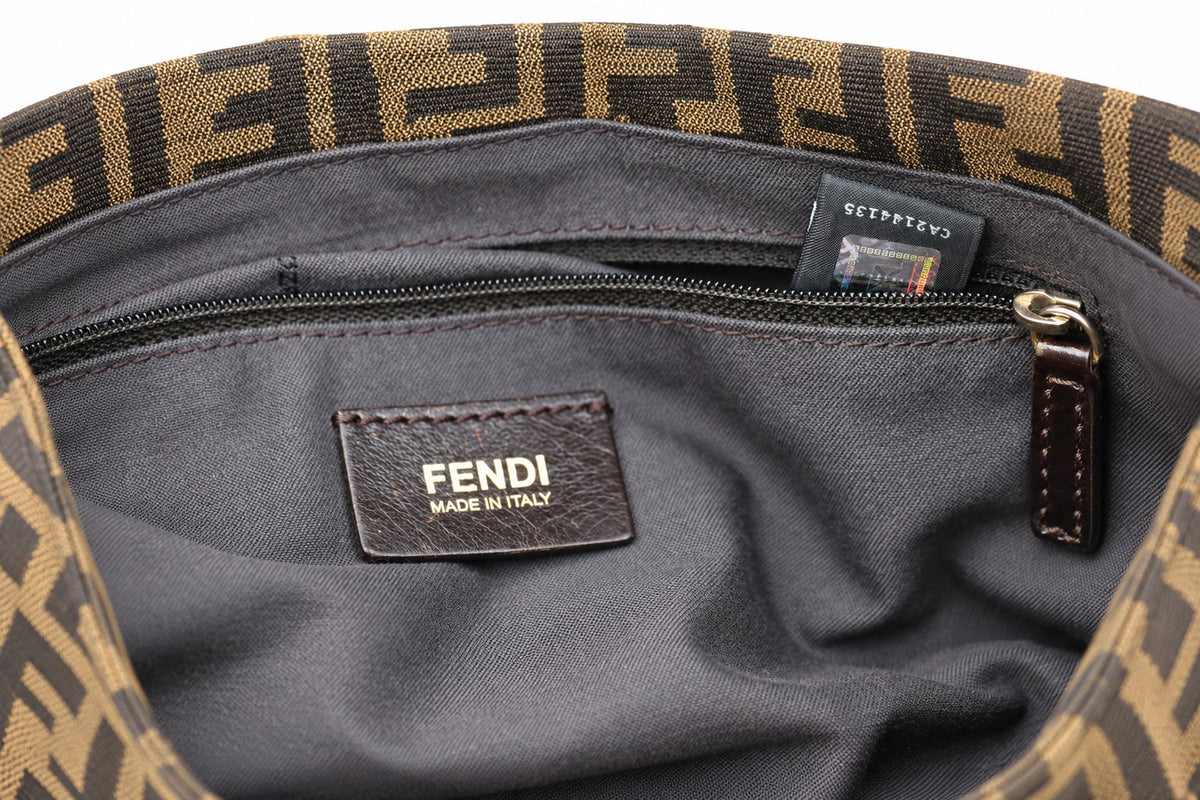 Fendi Tobacco Zucca Canvas and Patent Leather Mia Flap Shoulder Bag