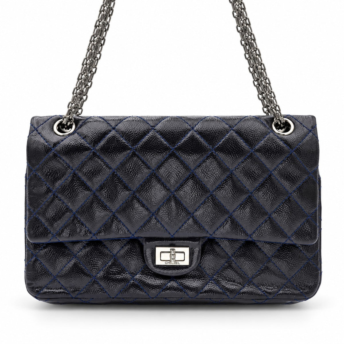 Chanel Aged Calfskin Large 2.55 Reissue 226 Flap Bag Navy Ruthenium