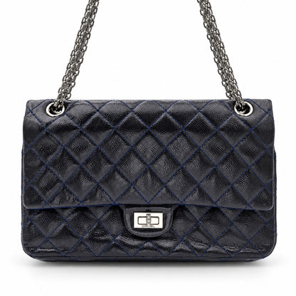 Chanel Aged Calfskin Large 2.55 Reissue 226 Flap Bag Navy Ruthenium