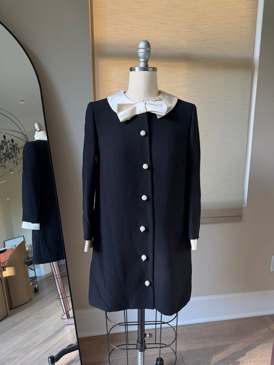 Miu Miu Contrast Bow Pearl-Button Dress