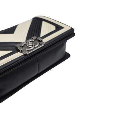 Chanel Black and Ivory Chevron Boy Flap Bag