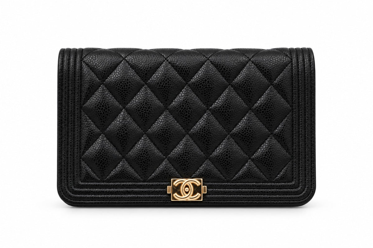 Chanel Quilted Caviar Leather Boy Wallet on Chain Black GHW