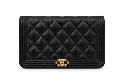 Chanel Quilted Caviar Leather Boy Wallet on Chain Black GHW