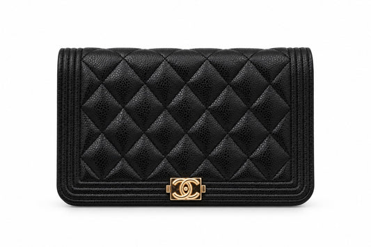 Chanel Quilted Caviar Leather Boy Wallet on Chain Black GHW