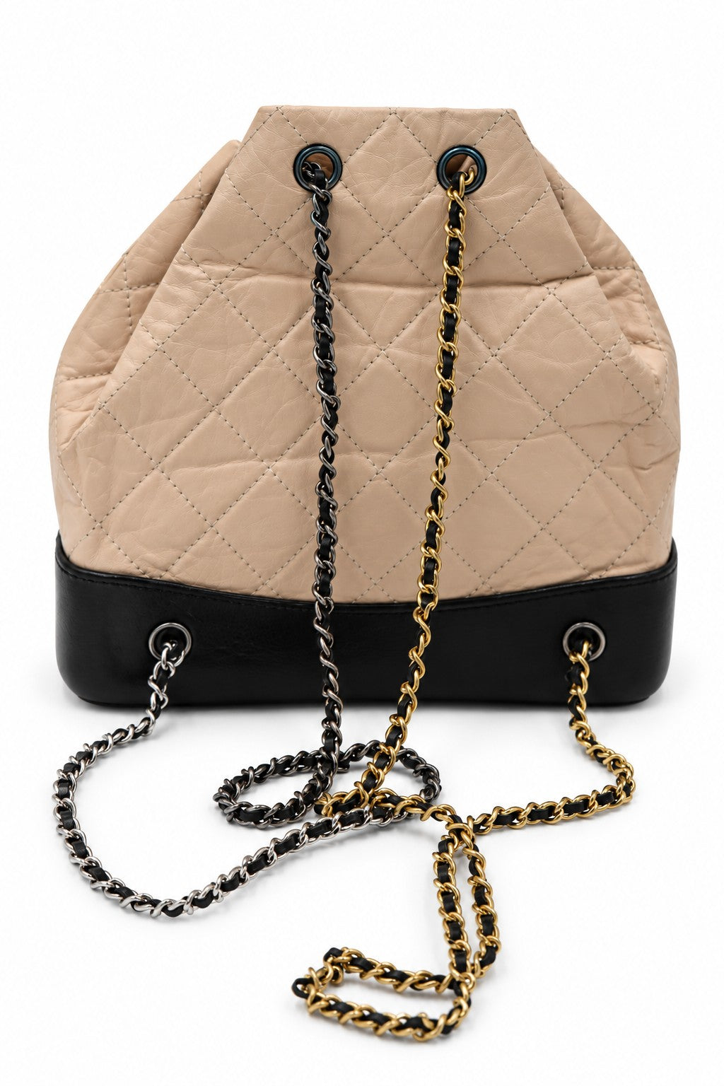 Chanel Quilted Leather Gabrielle Backpack Beige Black SHW