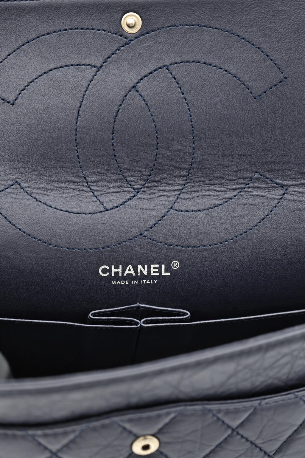 Chanel Quilted Leather Reissue 227 Double Flap Navy SHW