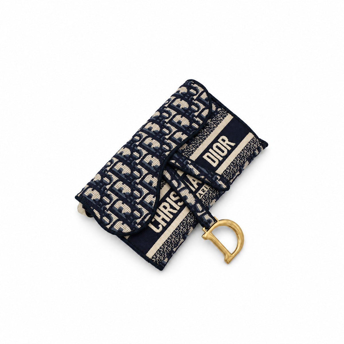 Dior Oblique Canvas Saddle Chain Pouch Navy Beige GHW