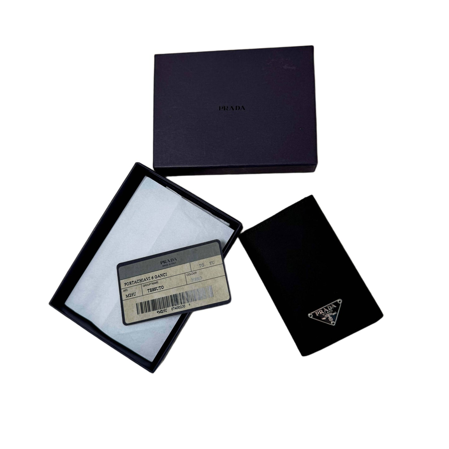 PRADA Logo Plate Nylon 6 Ring Key Case