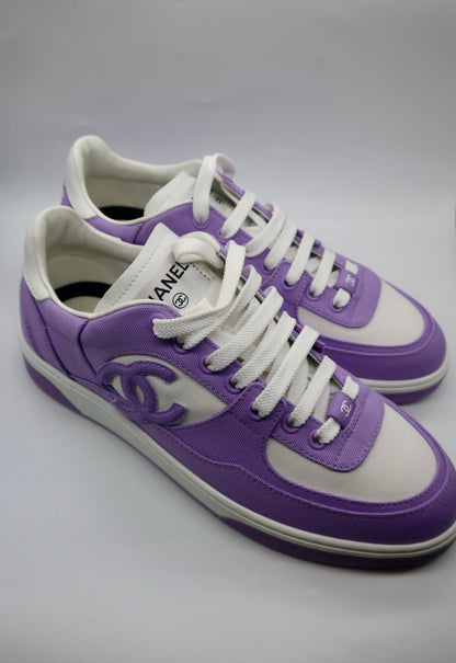 Chanel Cotton Sneakers 39 Purple White