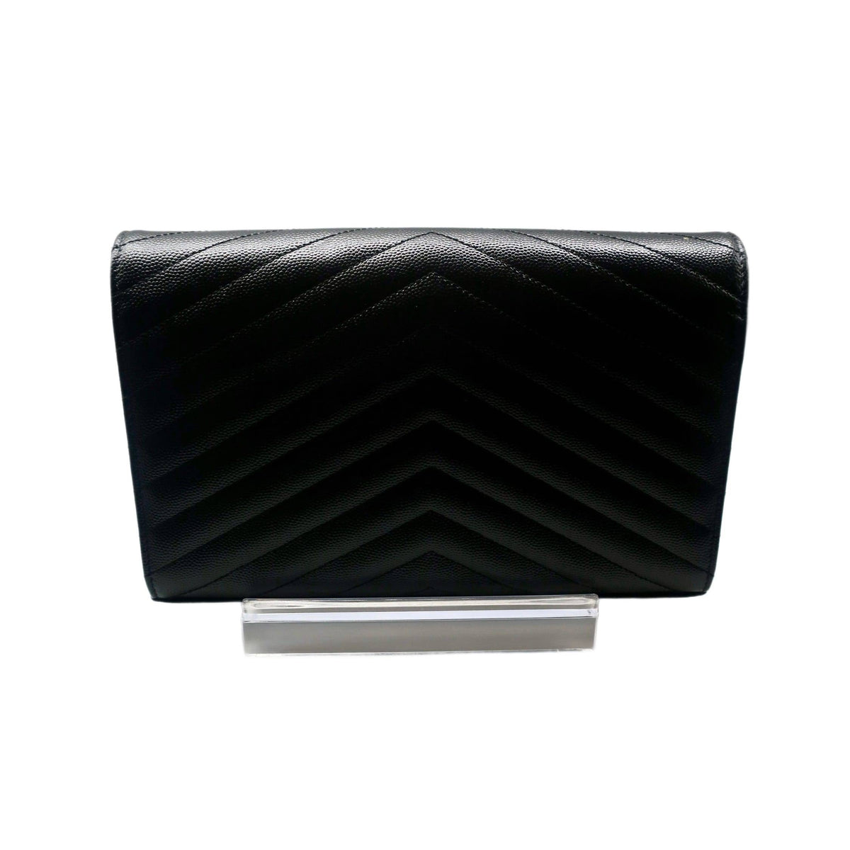 Saint Laurent  Grain De Poudre Matelasse Chevron Monogram Chain Wallet Black