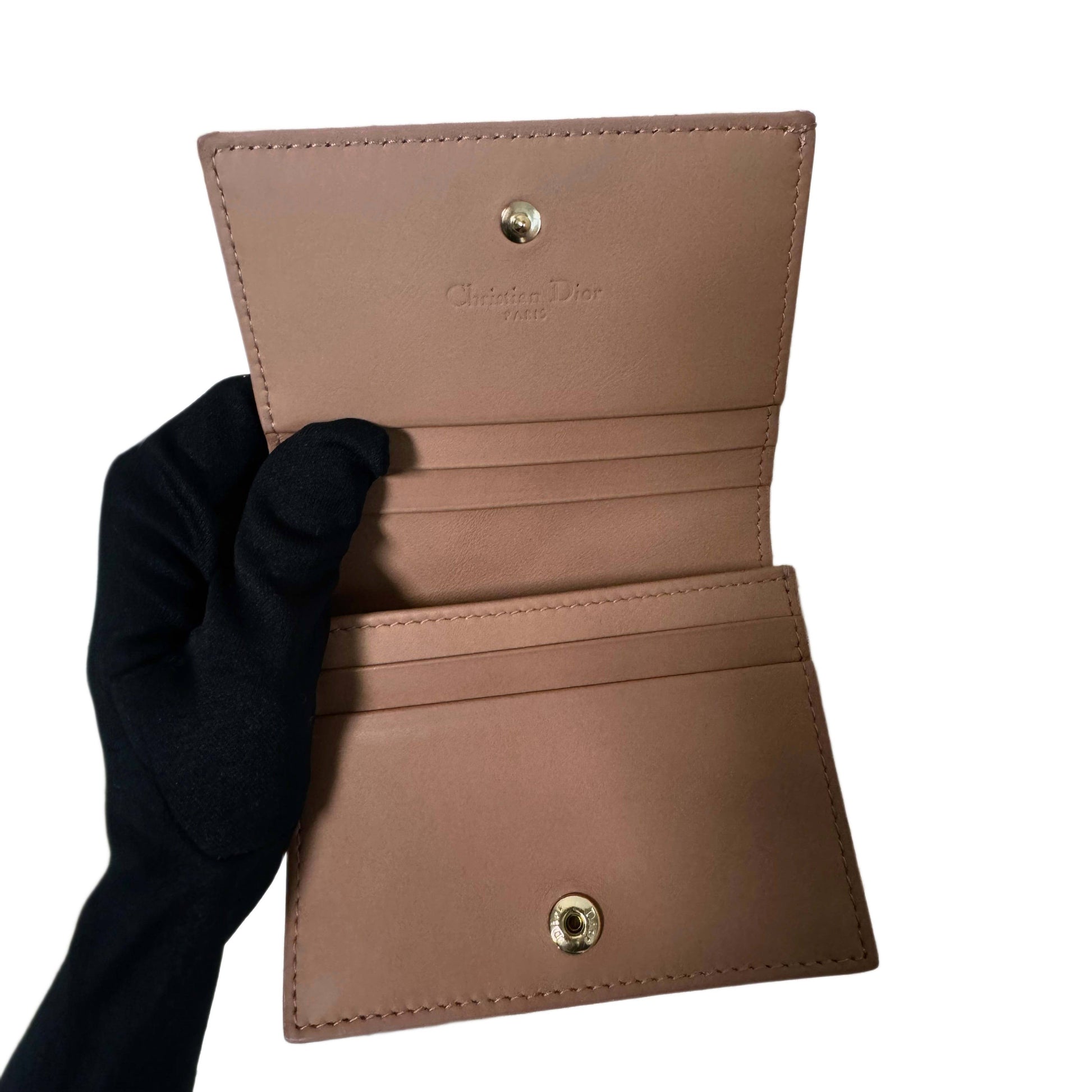 DIOR Beige Ultramatte Cannage Leather Mini Lady Dior Wallet