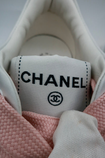 Chanel CC Low Top Sneakers White and Pink