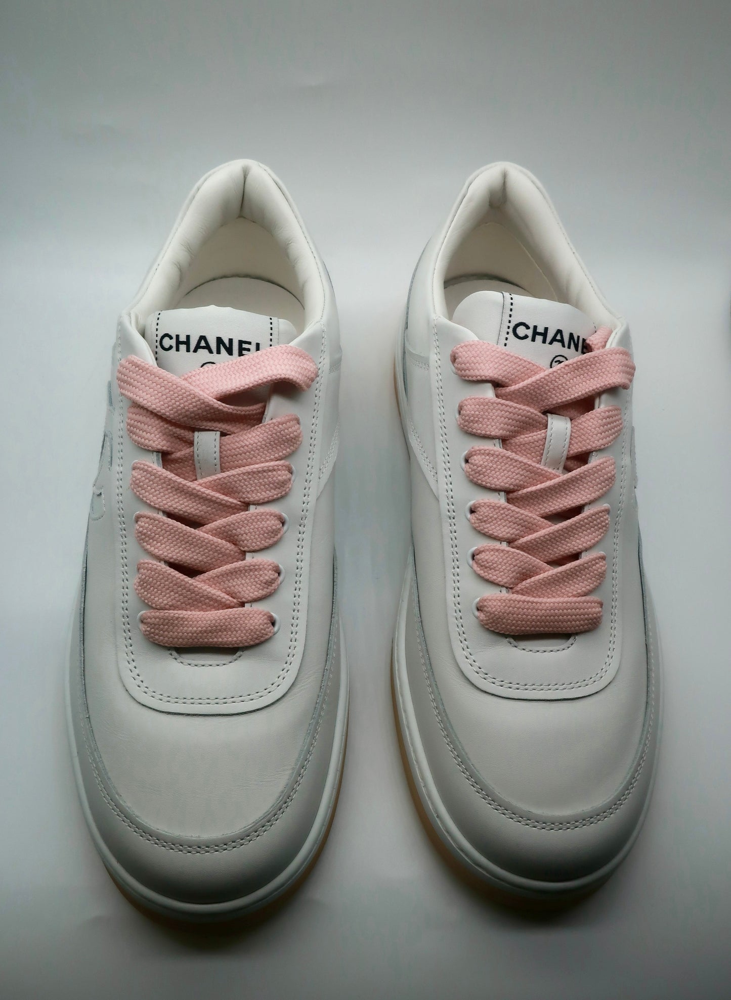 Chanel CC Low Top Sneakers White and Pink