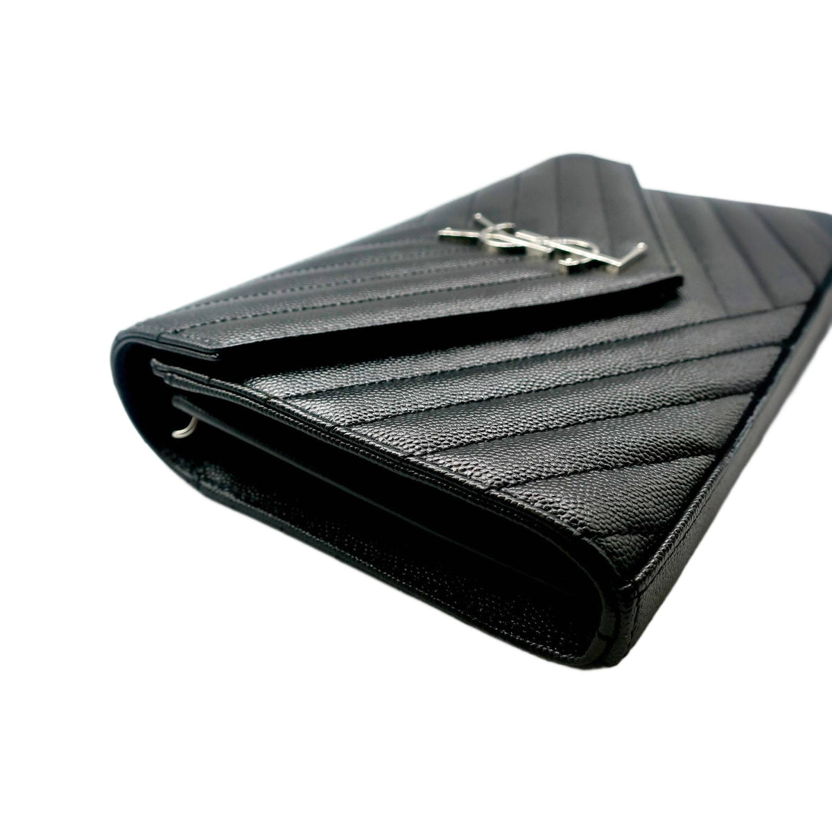 Saint Laurent  Grain De Poudre Matelasse Chevron Monogram Chain Wallet Black