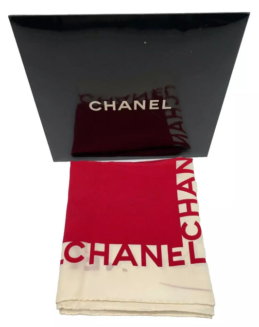 CHANEL Mademoiselle silhouette Silk Scarf W/Paper Case