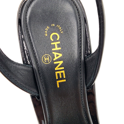 Chanel 26A Métiers Blazy Noir Rouge Pomme Sling CC Logo Pump Slingback Heel Size 38.5