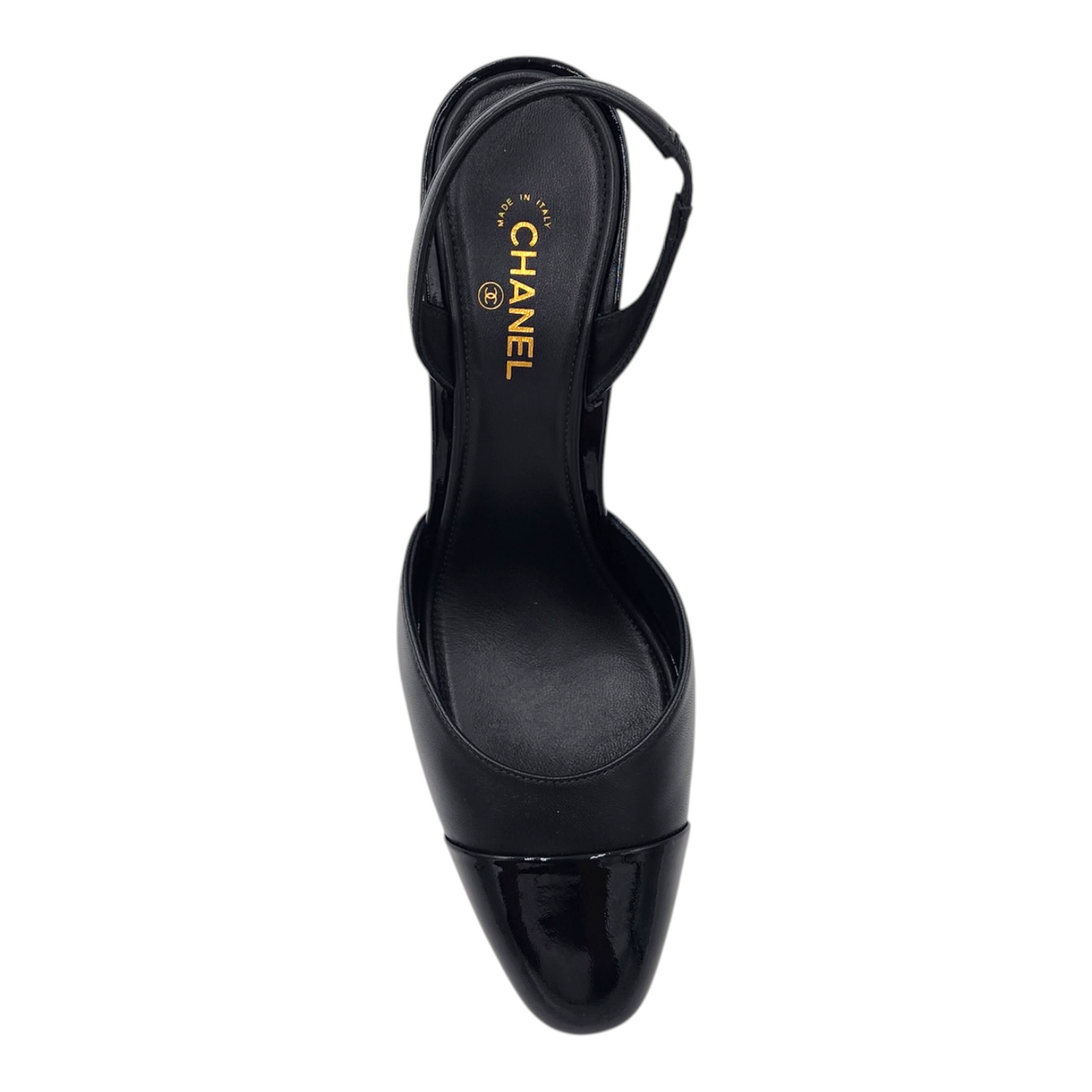 Chanel 26A Métiers Blazy Noir Rouge Pomme Sling CC Logo Pump Slingback Heel Size 38.5
