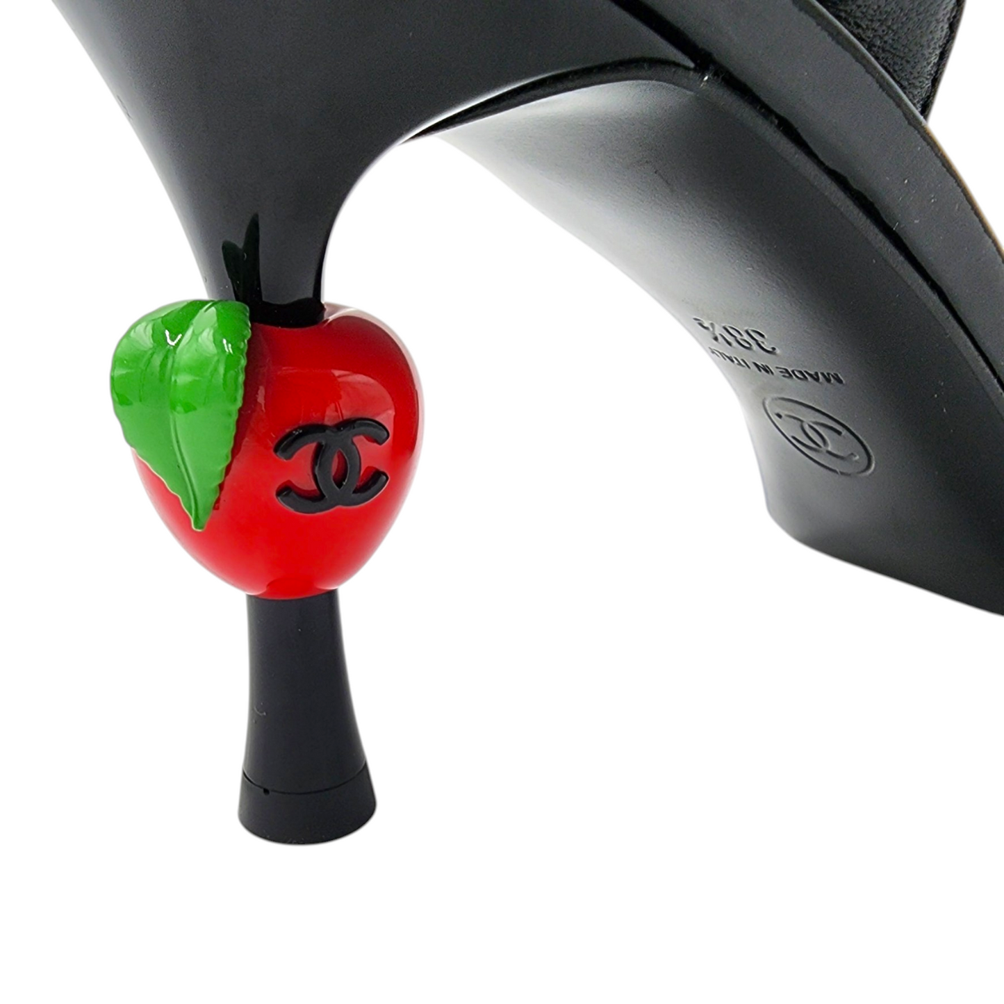 Chanel 26A Métiers Blazy Noir Rouge Pomme Sling CC Logo Pump Slingback Heel Size 38.5