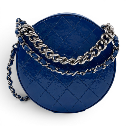 Chanel Round as Earth Patent Leather Crossbody Bag Blue SHW
