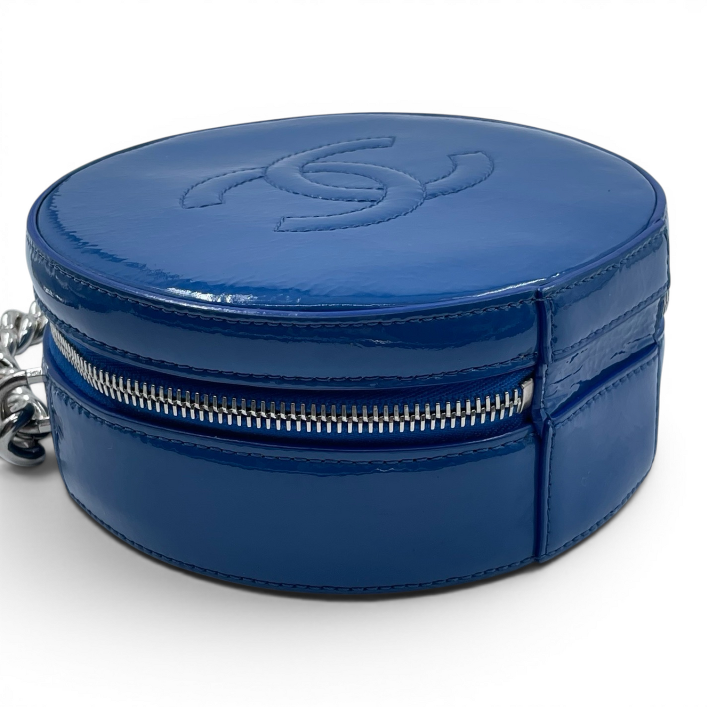 Chanel Round as Earth Patent Leather Crossbody Bag Blue SHW