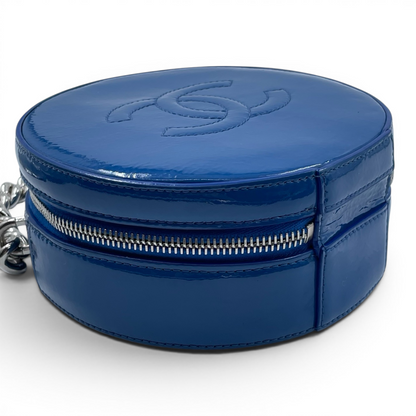 Chanel Round as Earth Patent Leather Crossbody Bag Blue SHW