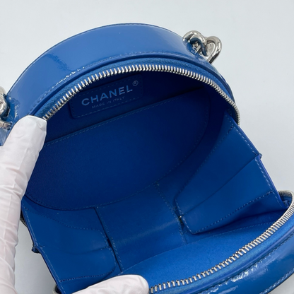 Chanel Round as Earth Patent Leather Crossbody Bag Blue SHW