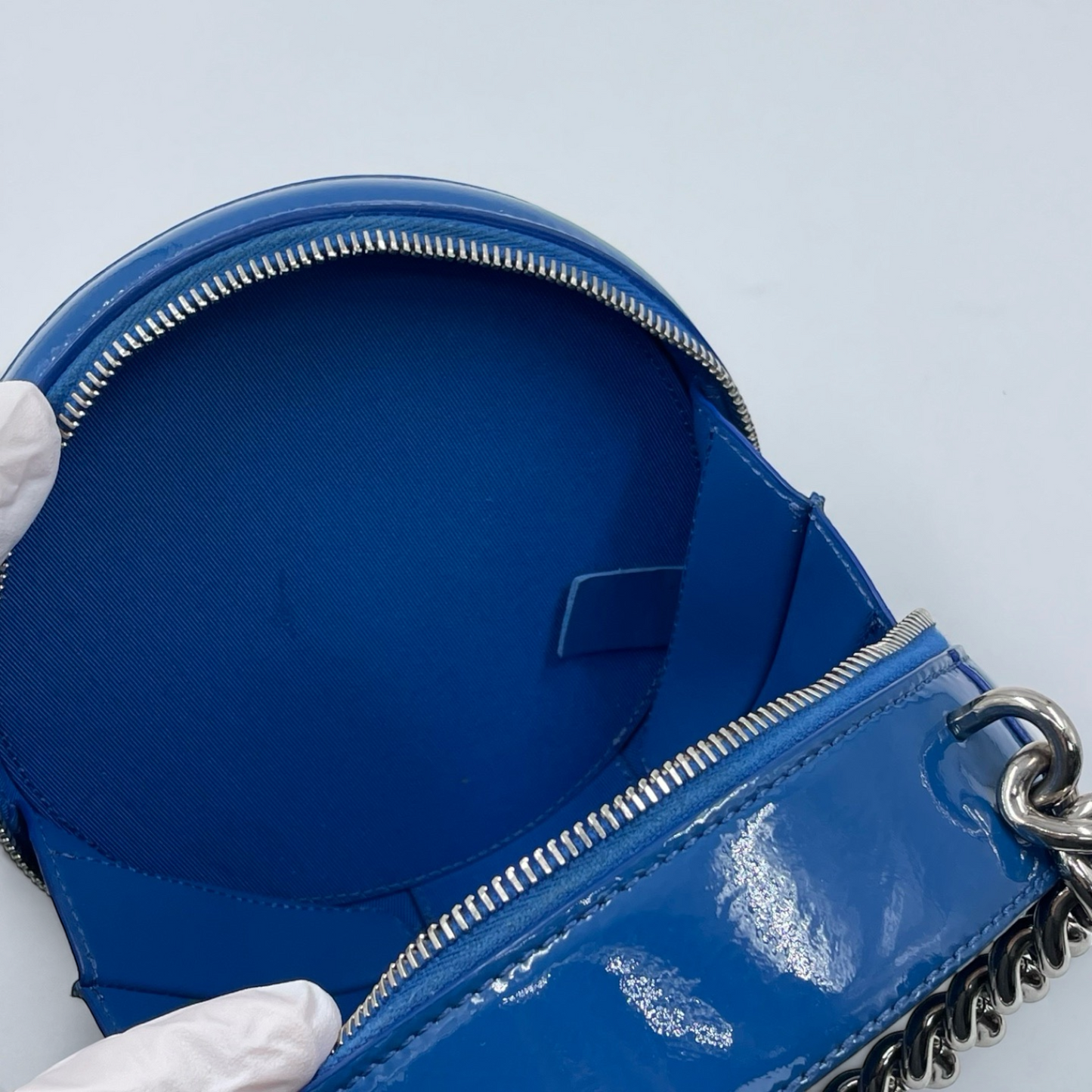 Chanel Round as Earth Patent Leather Crossbody Bag Blue SHW