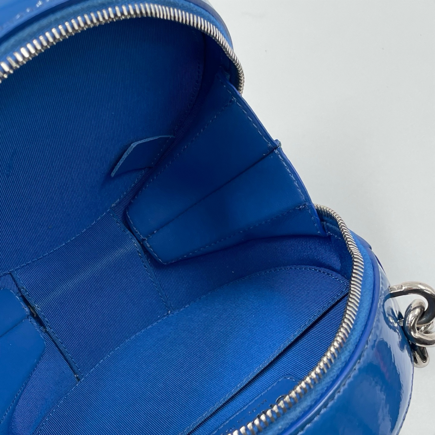 Chanel Round as Earth Patent Leather Crossbody Bag Blue SHW