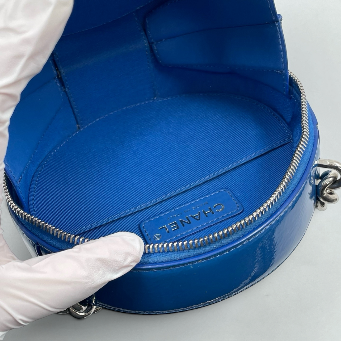 Chanel Round as Earth Patent Leather Crossbody Bag Blue SHW