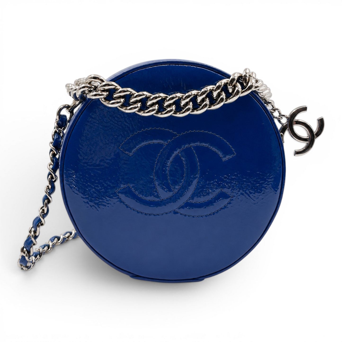 Chanel Round as Earth Patent Leather Crossbody Bag Blue SHW