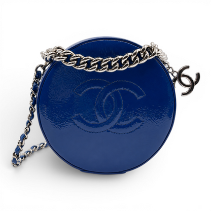 Chanel Round as Earth Patent Leather Crossbody Bag Blue SHW