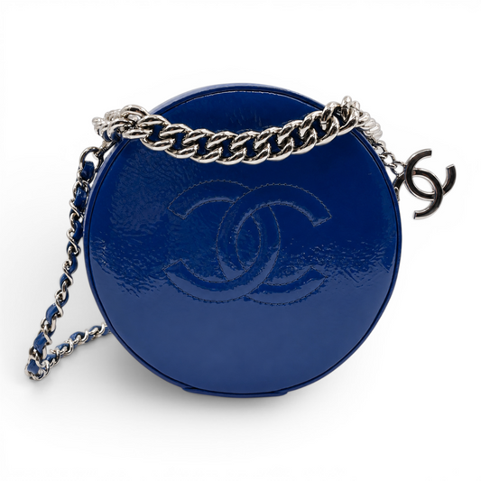 Chanel Round as Earth Patent Leather Crossbody Bag Blue SHW
