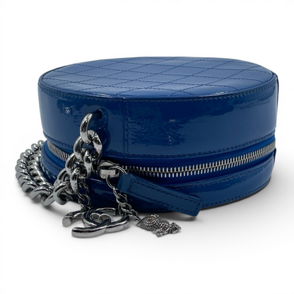 Chanel Round as Earth Patent Leather Crossbody Bag Blue SHW