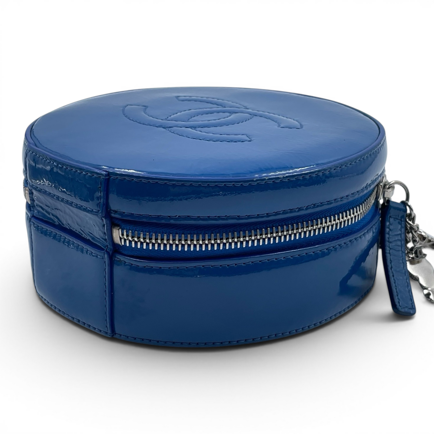 Chanel Round as Earth Patent Leather Crossbody Bag Blue SHW