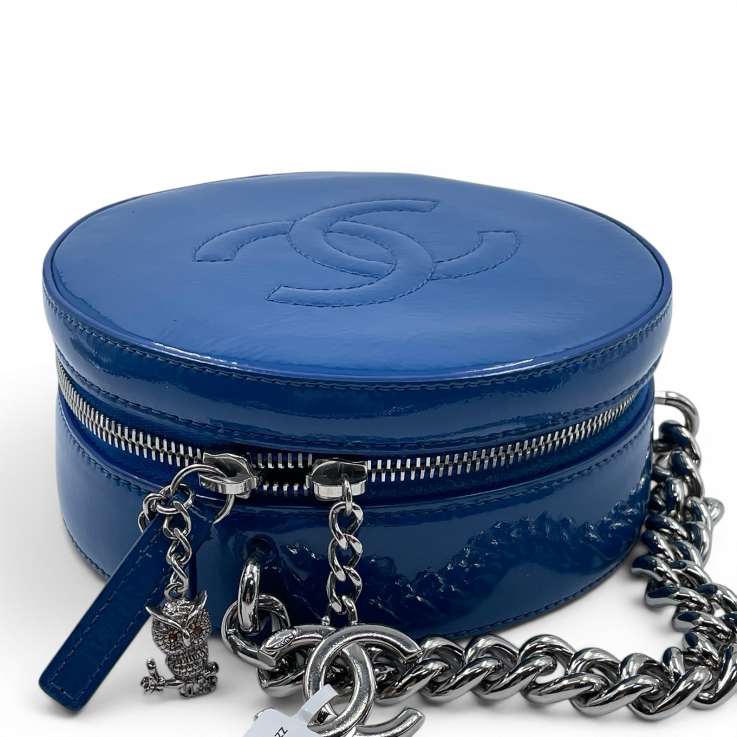 Chanel Round as Earth Patent Leather Crossbody Bag Blue SHW